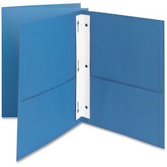 Oxford Letter Yes Pocket Folder - 8 1/2" x 11" - 85 Sheets Capacity - 3 Fastener - 1/2" for Folder - 2 Inside Front & Back Pocket - Leatherette - Light Blue - Tear Resistant, Durable, Punched - 10% Re