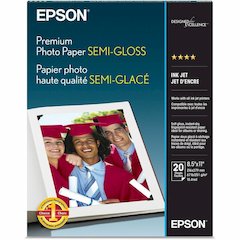 Epson Premium Semi-Gloss Photo Paper - 93 Brightness - 97% Opacity - Letter - 8 1/2" x 11" - 68 lb Basis Weight - Semi-gloss - White - 20 / Pack
