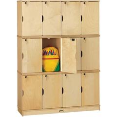Jonti-Craft Triple Stack Children's Stacking Lockers - 48.5" x 15" x 67" - Stackable, Lockable, Sturdy, Key Lock, Kick Plate - Wood Grain - Baltic Birch Plywood