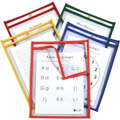 C-Line Super Heavyweight Plus Reusable Dry Erase Pockets - Red, Orange, Yellow, Green, Blue Frame - Rectangle - Reusable, Heavyweight, Sturdy, Easy to Clean, Eyelet - 25 / Box