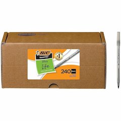 BIC Round Stic Ballpoint Pen - Black Ink - Translucent Barrel - 240 / Carton
