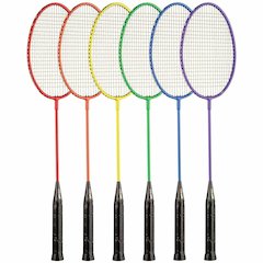 Champion Sports Tempered Steel Badminton Racket Set - Red, Orange, Yellow, Green, Blue, Purple - Nylon, Leather, Tempered Steel