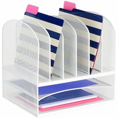 Onyx 2 Horizontal/6 Upright Desk Organizer - 8 Compartment(s) - Horizontal/Vertical - 13" Height x 13.25" Width x 11.50" Depth - Desk - Durable - Powder Coated - White - Mesh, Steel - 1 Each