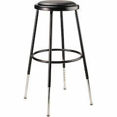 National Public Seating 6400 Series Heavy-Duty Padded Stools - Black Seat Color - Vinyl, Medium Density Fiber (MDF) Seat Material - Black Frame Color - Steel Frame Material - Four-legged Base - Black 
