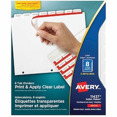 Avery&reg; Print & Apply Clear Label Dividers - Index Maker Easy Apply Label Strip - 40 x Divider(s) - 8 Tab(s)/Set - 8.5" Divider Width x 11" Divider Length - Letter - 3 Hole Punched - Clear Paper Di