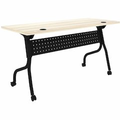 Lorell Modern Elm/Black Flip-Up Training Tables - Melamine Top - Black Four Leg Base - 4 Legs - 60" Table Top Width x 23.60" Table Top Depth - 29.50" Height - Training - Assembly Required - Modern Elm