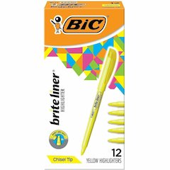 BIC Brite Liner Highlighters - Fluorescent Yellow Ink - Water Based - 1 Dozen