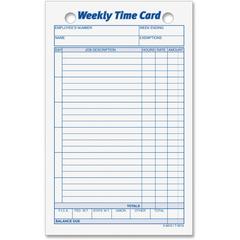 TOPS Weekly Handwritten Time Cards - Ring Binder - 4.25" x 6.75" Sheet Size - 2 x Holes - Yellow - 100 / Pack