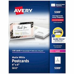 Avery&reg; Sure Feed Postcards - 97 Brightness - 4" x 6" - 80 lb Basis Weight - 216 g/m² Grammage - Matte - Perforated, Heavyweight, Rounded Corner, Uncoated, Smudge-free, Recyclable, Printable, 