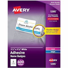 Avery&reg; Adhesive Name Badges - 2 21/64" Width x 3 3/8" Length - Removable Adhesive - Rectangle - Inkjet, Laser - Matte - White - Film - 8 / Sheet - 50 Total Sheets - 400 Total Label(s) - 400 / Box