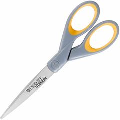 Westcott 7" Titanium Bonded Scissors - 3" Cutting Length - 7" Overall Length - Straight-left/right - Titanium - Straight Tip - Gray/Yellow - 1 Each