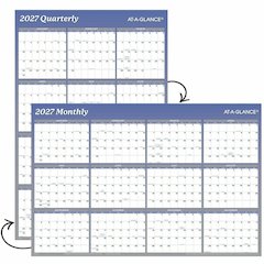 At-A-Glance Vertical Horizontal Reversible Erasable Wall Calendar - Large - Yearly - 12 Month - January 2026 to December 2026 - 36" x 24" Sheet Size - White Sheet - Blue - Laminate - 1 Each