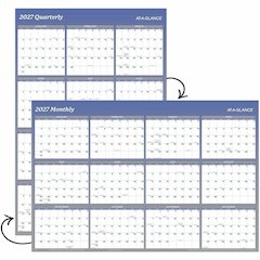 At-A-Glance Vertical Horizontal Reversible Erasable Wall Calendar - Extra Large - Yearly - 12 Month - January 2026 to December 2026 - 48" x 32" Sheet Size - White Sheet - Blue - Laminate - 1 Each