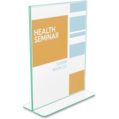 Deflecto Superior Image Premium Green Edge Sign Holder - 1 Each - 8.5" Width x 11" Height - Side-loading, Bottom Loading - Clear