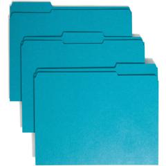 Smead Colored 1/3 Tab Cut Letter Recycled Top Tab File Folder - 8 1/2" x 11" - 3/4" Expansion - Top Tab Location - Assorted Position Tab Position - Teal - 10% Recycled - 100 / Box