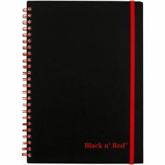 Black n' Red Business Notebook - 70 Sheets - Wire Bound - 24 lb Basis Weight - A5 - 5 7/8" x 8 1/4" - White Paper - Red Binding - BlackPolypropylene Cover - Perforated, Wipe-clean Cover, Rigid, Strap,