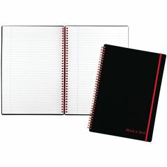 Black n' Red Soft Cover Business Notebook - 70 Sheets - Twin Wirebound - Ruled Margin - 24 lb Basis Weight - 8 1/4" x 11 3/4" - White Paper - Red Binding - BlackPolypropylene Cover - Perforated, Flexi