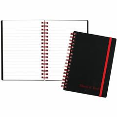 Black n' Red Business Notebook - 70 Sheets - Double Wire Spiral - 24 lb Basis Weight - A6 - 4 1/8" x 5 7/8" - White Paper - Red Binding - BlackPolypropylene Cover - Perforated, Wipe-clean Cover, Strap