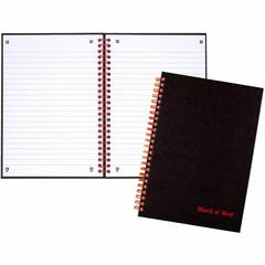 Black n' Red Wirebound Ruled Notebook - A5 - 70 Sheets - Wire Bound - 24 lb Basis Weight - A5 - 5 7/8" x 8 1/4" - White Paper - Red Binding - Black Cover - Perforated, Wipe-clean Cover, Laminated, Poc