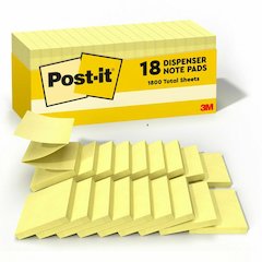 Post-it&reg; Dispenser Notes - 1620 - 3" Flag/Note Width x 3" Flag/Note Length - Square - 90 Sheets per Pad - Unruled - Canary Yellow - Paper - Self-adhesive, Removable - 18 / Pack