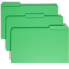 Smead Colored 1/3 Tab Cut Legal Recycled Top Tab File Folder - 8 1/2" x 14" - Top Tab Location - Assorted Tab Position - 11 pt. - 2 Plys - Green - 10% Recycled - 100 / Box