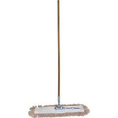 Genuine Joe Dust Mop Complete Combo - 24" Width Cotton Head - 60" Length x 0.94" Diameter Wood Handle - Swivel Head, Lightweight, Chrome Plated, Absorbent, Rust Resistant, Reinforced, Refillable - 1 E