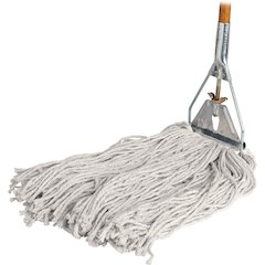 Genuine Joe Wood Handle Complete Wet Mop - 60" Width x 0.94" Height Cotton Head - Wood Handle - Lightweight, Rust Resistant, Absorbent, 4-ply, Refillable - 1 Each