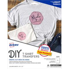 Avery&reg; Fabric Transfers - Letter - 8 1/2" x 11" - Matte - 12 / Pack - White