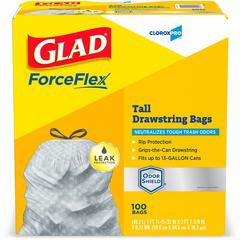 CloroxPro&trade; ForceFlex Tall Kitchen Drawstring Trash Bags - 13 gal Capacity - 24" Width x 25.13" Length - 90 mil (2286 Micron) Thickness - Gray - Plastic - 1/Box - 100 Per Box - Kitchen, Office, D