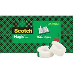 Scotch 3/4"W Magic Tape - 27.78 yd Length x 0.75" Width - 1" Core - Matte - Clear - Split Resistant, Tear Resistant - For Mending, Splicing - 24 / Pack