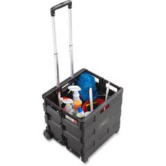 Safco Stow Away Folding Caddy - Telescopic Handle - 50 lb Load Capacity - 2 Casters - 16.50" Width x 14.50" Depth x 39" Height - Black, Silver - 1 Each