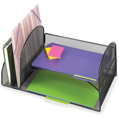 Safco Onyx 2 Upright/2 Tray Mesh Desk Organizer - 7.75" Height x 10.75" Width x 17" Depth - Desktop - Black - 1 Each