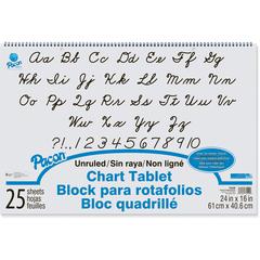 Pacon Unruled Chart Tablet - 25 Sheets - Plain - Spiral Bound - Unruled - 24" x 16" - White Paper - Stiff Cover - Sturdy Back, Recyclable - 1 Each