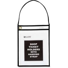 C-Line Shop Ticket Holders With Hanging Straps, Stitched - Black, Both Sides Clear, 9 X 12, 15/BX, 41922