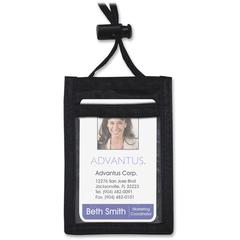 Advantus Vertical ID/Convention Neck Pouch - Vertical - Nylon - 12 / Pack - Black