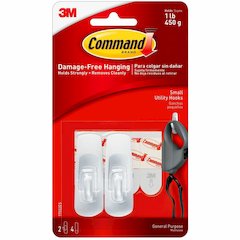 Command Utility Hooks - 2 Small Hook - 1 lb (453.6 g) Capacity - Plastic - White - 6 / Bag