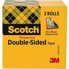 Scotch Permanent Double-Sided Tape - 1/2"W - 25 yd Length x 0.50" Width - 1" Core - Acrylate - 3 mil - Permanent Adhesive Backing - Long Lasting - For Attaching, Mounting - 2 / Pack - Clear