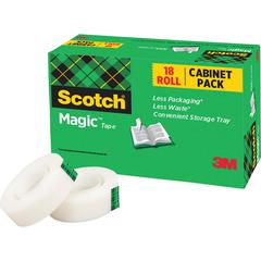 Scotch 3/4"W Magic Tape - 27.78 yd Length x 0.75" Width - 1" Core - Matte - Clear - Rubber - For Packing - 18 / Pack