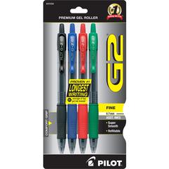 Pilot G2 Retractable Gel Ink Rollerball Pens - Fine Pen Point - 0.7 mm Pen Point Size - Refillable - Retractable - Assorted Gel-based Ink - 4 / Pack