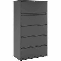 Lorell Fortress Series Lateral File w/Roll-out Posting Shelf - 36" x 18.6" x 67.7" - 5 x Drawer(s) - Legal, Letter, A4 - Lateral - Rust Proof, Leveling Glide, Interlocking - Charcoal - Baked Enamel - 
