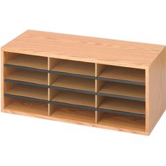Safco Laminte Literature Organizer - 12 Compartment(s) - Compartment Size 2.50" x 9" x 11.75" - 12" Height x 29" Width x 12" Depth - Floor - Medium Oak - Particleboard, Fiberboard - 1 Each