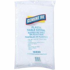 Genuine Joe Plastic Round Tablecovers - 84" Diameter - Plastic - White - 6 / Pack