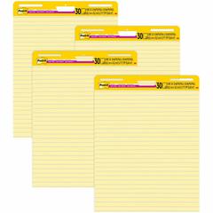 Post-it&reg; Super Sticky Easel Pad - 30 Sheets - Stapled - Feint Blue Margin - 18.50 lb Basis Weight - 25" x 30" Sheet Size - Canary Yellow Paper - Cardboard Cover - Self-adhesive, Bleed-free, Perfor