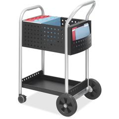 Safco Scoot Mail Cart - 2 Shelf - 300 lb Load Capacity - 4 Casters - 3" , 8" Caster Size - Steel - 22" Width x 27" Depth x 40.50" Height - Black, Silver - 1 Each