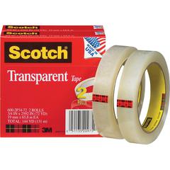 Scotch Transparent Tape - 3/4"W - 72 yd Length x 0.75" Width - 3" Core - Clear - Long Lasting - For Sealing, Label Protection, Wrapping, Mending - 2 / Pack