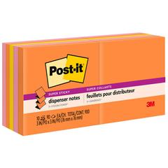 Post-it&reg; Super Sticky Dispenser Notes - Energy Boost Color Collection - 900 - 3" x 3" - Square - 90 Sheets per Pad - Unruled - Vital Orange, Tropical Pink, Sunnyside - Paper - Self-adhesive, Repos