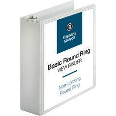 Business Source Round-ring View Binder - 3" Binder Capacity - Letter - 8 1/2" x 11" Sheet Size - 625 Sheet Capacity - Fastener: Round Ring - Pocket: 2, Internal - Polypropylene - White - Wrinkle-free,