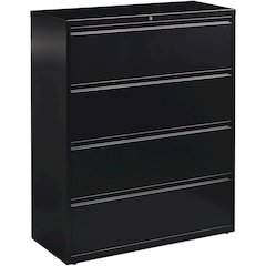 Lorell Fortress Series Lateral File - 42" x 18.6" x 52.5" - 4 x Drawer(s) for File - Letter, Legal, A4 - Lateral - Interlocking, Leveling Glide, Label Holder, Ball-bearing Suspension - Black - Recycle