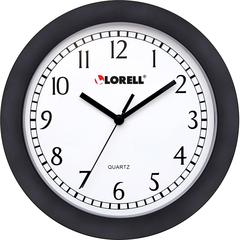 Lorell 9" Round Wall Clock - Analog - Quartz - White Main Dial - Black Case - Plastic