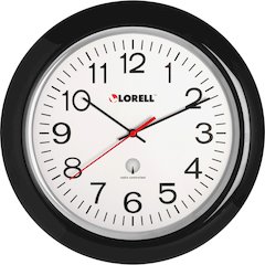 Lorell 13-1/4" Radio-Controlled Wall Clock - Analog - Quartz - White Main Dial - Black/Plastic Case
